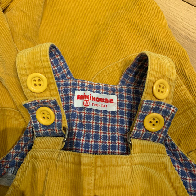 mikihouse(ミキハウス)の黄色 コーデュロイ オーバーオール キッズ/ベビー/マタニティのベビー服(~85cm)(カバーオール)の商品写真
