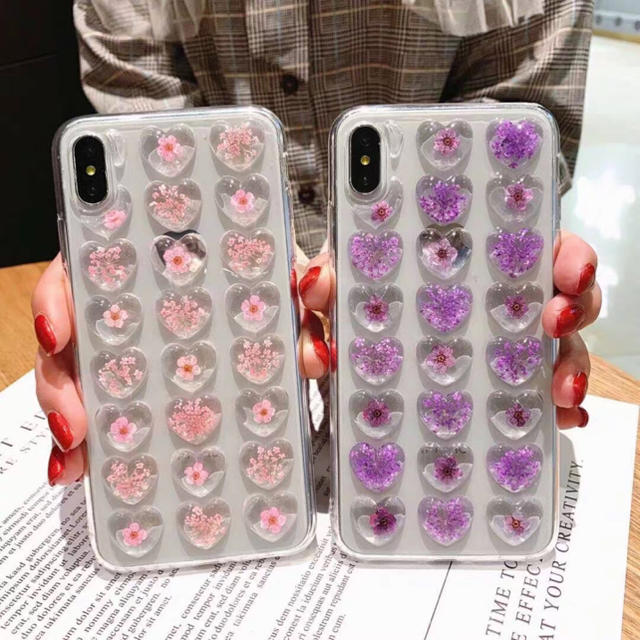 iPhoneX  iPhoneXS専用ケース ぷくぷく 押花 ピンクの通販 by セール実施中 ｜ラクマ