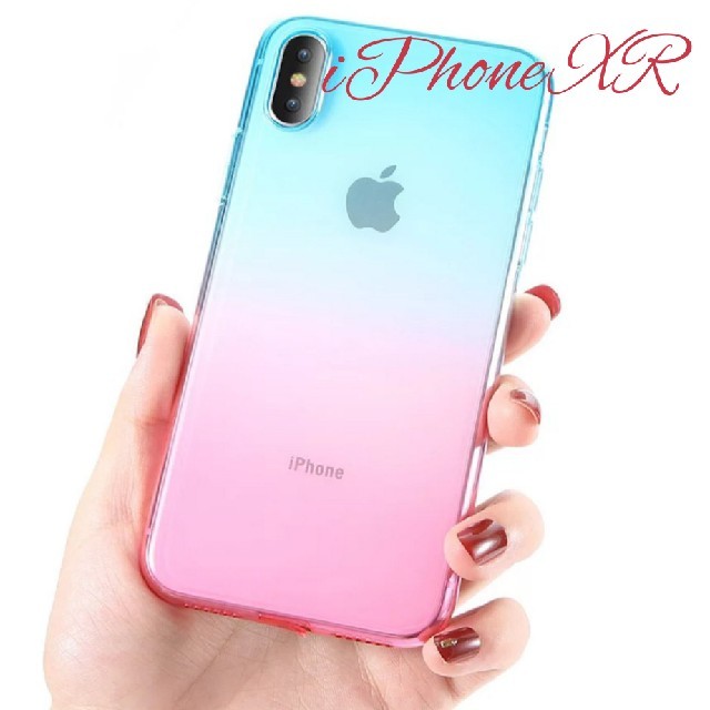 iPhone XR用 スリムシリコンカバー ライトブルー&ピンクの通販 by くろねこmoon｜ラクマ