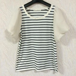 マジェスティックレゴン(MAJESTIC LEGON)のマジェ♡袖シフォン パール付きボーダーT(Tシャツ(半袖/袖なし))