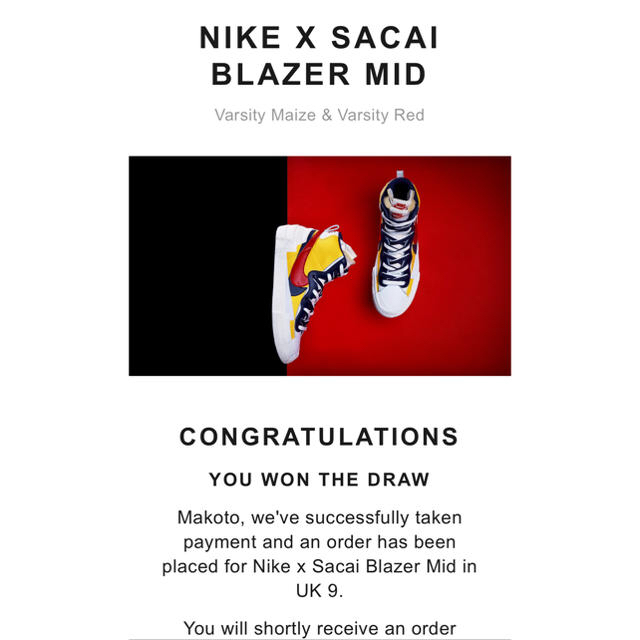Nike Sacai blazer 27.5