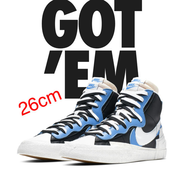 26cm Sacai x NIKE BLAZER MID BLUE