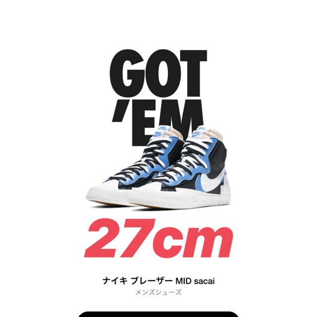 NIKE(ナイキ)のNIKE ブレーザー MID sacai 27cm 27.0cm メンズの靴/シューズ(スニーカー)の商品写真