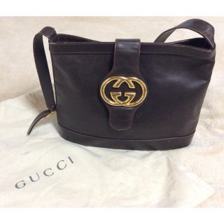 グッチ(Gucci)のGUCCIオールドグッチヴィンテージダークブラウンオールレザーショルダーバッグ(ショルダーバッグ)