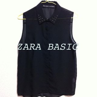 ザラ(ZARA)のZARA BASICの黒ノンスリーブ(シャツ/ブラウス(半袖/袖なし))