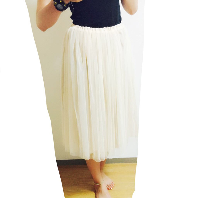 LOWRYS FARM(ローリーズファーム)のチュールスカート ホワイト ミモレ レディースのスカート(ひざ丈スカート)の商品写真