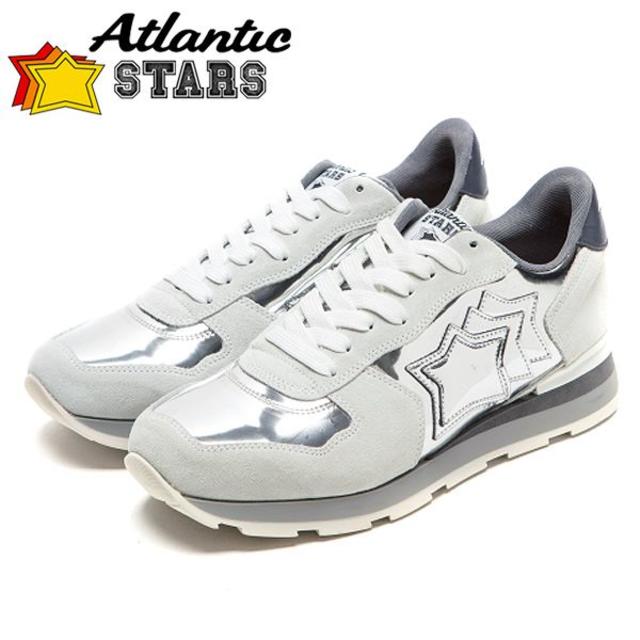 129】Atlantic STARSグレー×メタリックシルバースニーカー41 - スニーカー