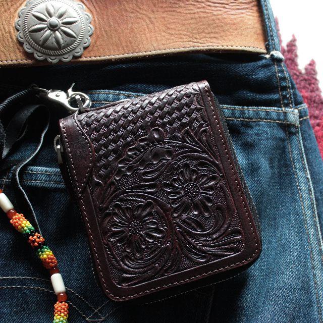 *Leather carving Wallet3つ札入れ