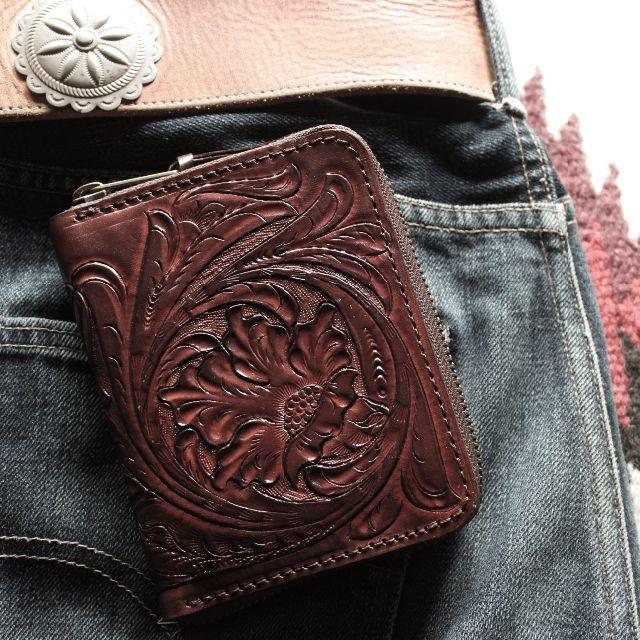 105cm厚みsold out*Leather carving Wallet