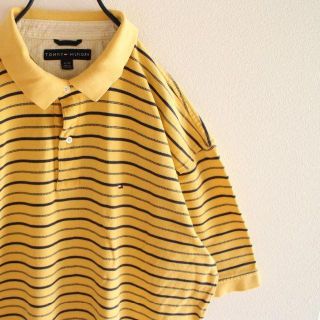 トミーヒルフィガー(TOMMY HILFIGER)のUS トミーヒルフィガー マスタード ボーダー ポロシャツ XL(ポロシャツ)