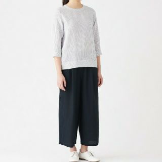 ムジルシリョウヒン(MUJI (無印良品))の◎新品◎今季◎無印良品フレンチリネンイージーワイドパンツ／（クロップド丈）／Ｍ(クロップドパンツ)