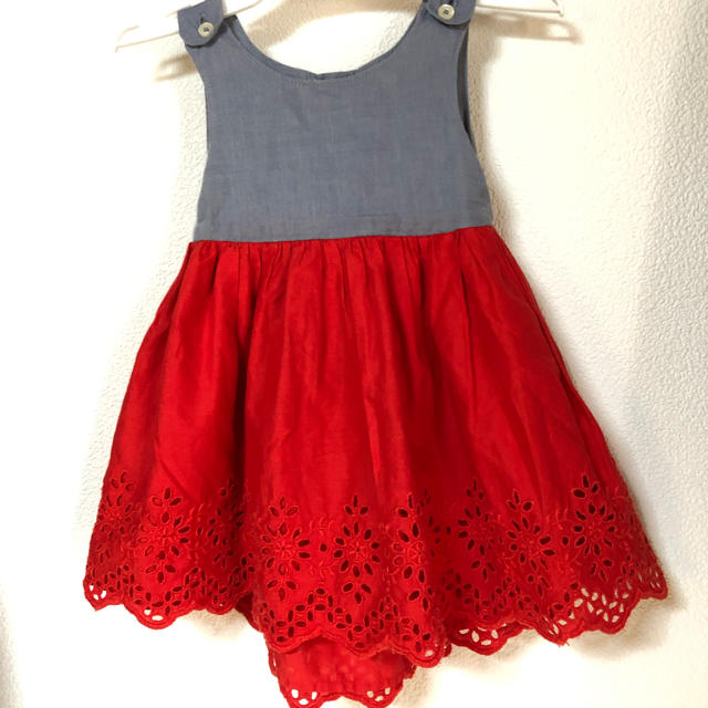 ZARA KIDS(ザラキッズ)のbabygap アイレット ワンピース 夏 80 切り替え レッド キッズ/ベビー/マタニティのベビー服(~85cm)(ワンピース)の商品写真