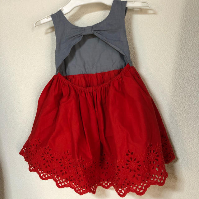 ZARA KIDS(ザラキッズ)のbabygap アイレット ワンピース 夏 80 切り替え レッド キッズ/ベビー/マタニティのベビー服(~85cm)(ワンピース)の商品写真