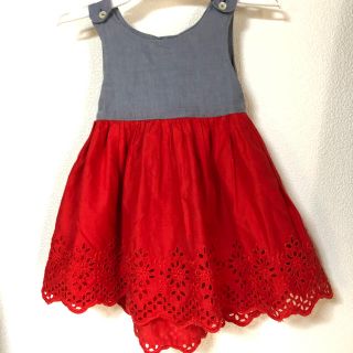 ザラキッズ(ZARA KIDS)のbabygap アイレット ワンピース 夏 80 切り替え レッド(ワンピース)