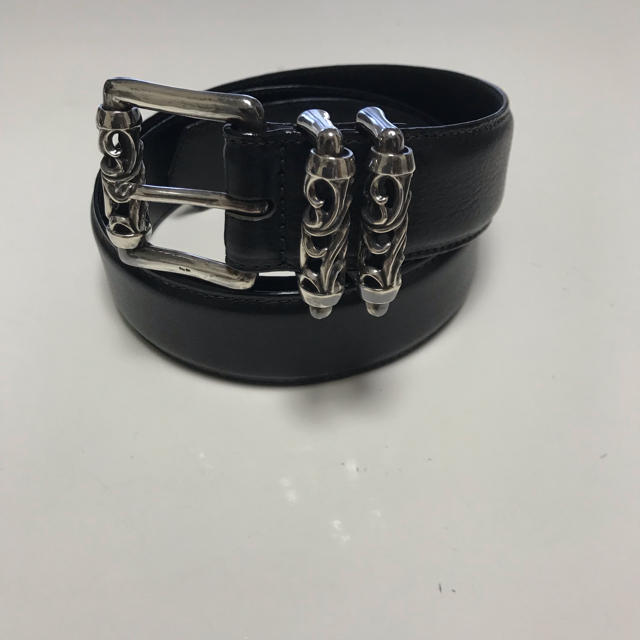 Chrome Hearts(クロムハーツ)の【USED】クロムハーツ レザーベルト ブラック×シルバー  34サイズ メンズのファッション小物(ベルト)の商品写真