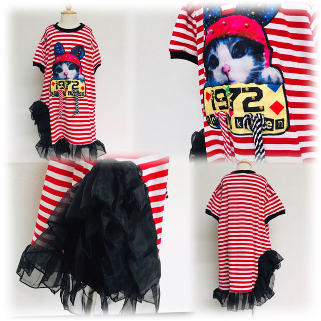 160cm ねこちゃんボーダーわんぴーす キッズ/ベビー/マタニティのキッズ服女の子用(90cm~)(ワンピース)の商品写真