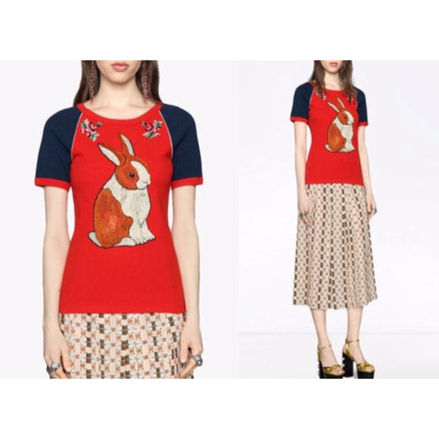 Gucci(グッチ)の2017 GUCCI 刺繍 ウサギ フラワー グッチ tシャツ レディース レディースのトップス(Tシャツ(半袖/袖なし))の商品写真