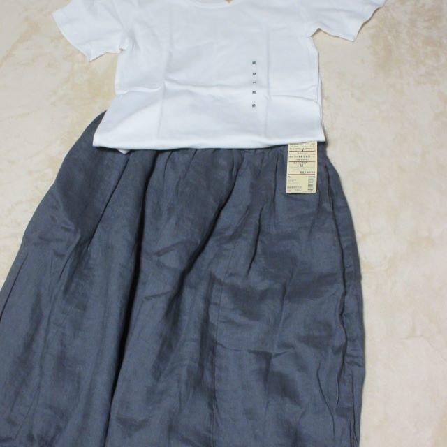 MUJI (無印良品)(ムジルシリョウヒン)の新品・未使用　無印良品フレンチリネンイージーマキシスカート　M　ミディアムグレー レディースのスカート(ロングスカート)の商品写真