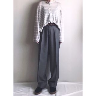 vintage wide slacks -grey beige(スラックス)