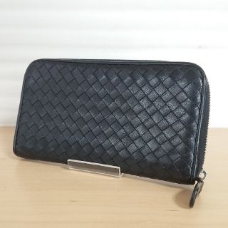 ボッテガヴェネタ(Bottega Veneta)の美品 正規品ボッテガヴェネタ 黒 イントレチャート ラウンドファスナー 長財布(長財布)