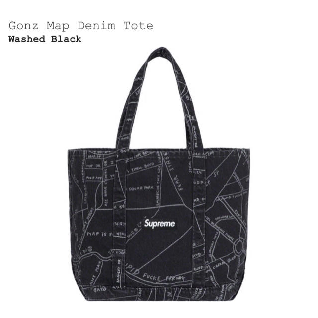 Supreme Gonz Map Denim Tote Blackバッグ