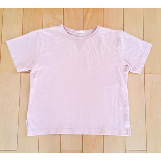 ジーユー(GU)の美品 GU サイドスリット ワイドTシャツ ピンクベージュ 150cm(Tシャツ/カットソー)