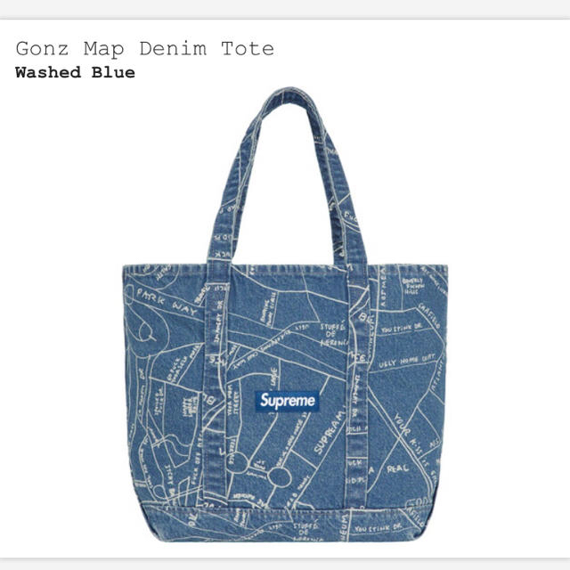 Supreme(シュプリーム)のGonz Map Denim Tote   Washed Blueダンの助様専用 メンズのバッグ(トートバッグ)の商品写真