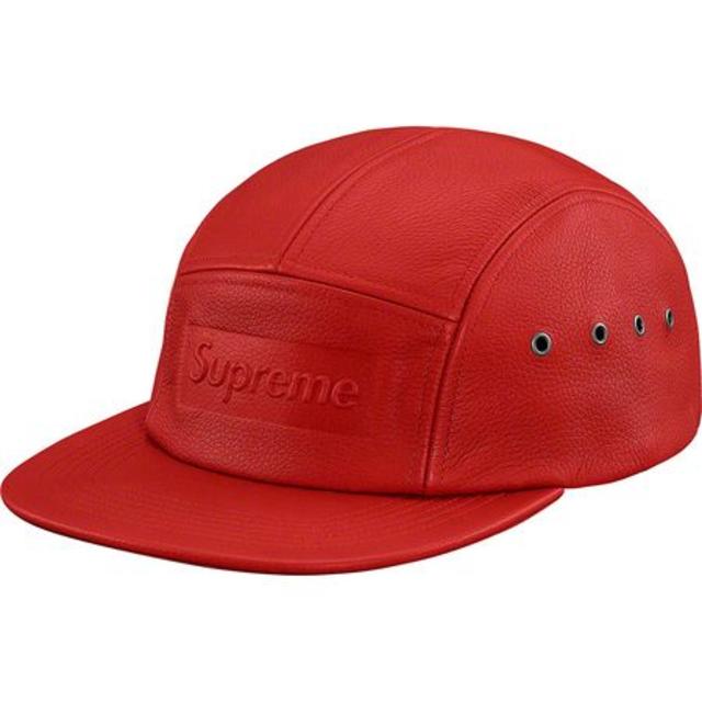 メンズsupreme pebbled leather camp cap red