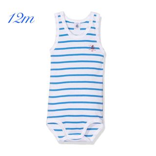 プチバトー(PETIT BATEAU)の《最終価格》新品 プチバトー♡ ボーダーノースリーブボディ 12m 74cm(肌着/下着)