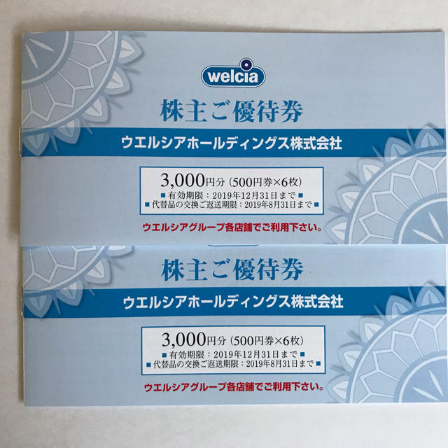 優待券/割引券ウエルシア 株主優 6000円分