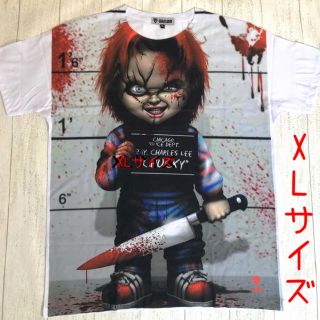 チャッキー チャイルドプレイ ホラー映画 半袖 白Tシャツ XL(Tシャツ/カットソー(半袖/袖なし))