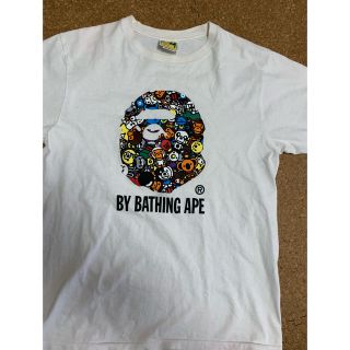 アベイシングエイプ(A BATHING APE)の激安Mサイズ！ BAPEマイロ総柄 猿顔Tシャツ白(Tシャツ/カットソー(半袖/袖なし))