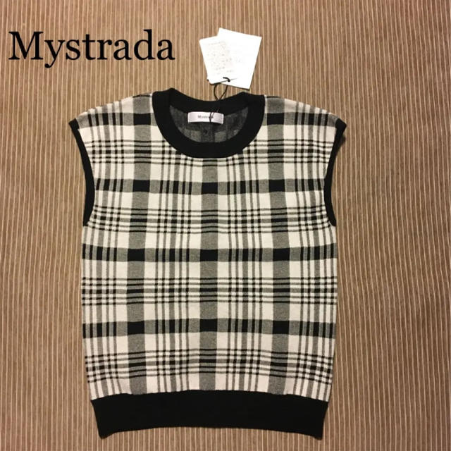 Mystrada(マイストラーダ)の新品 マイストラーダ バックパールチェックニット レディースのトップス(ニット/セーター)の商品写真