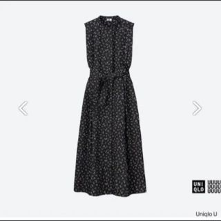 ユニクロ(UNIQLO)のユニクロユードット柄ノースリーブ シアーロングワンピース 黒ブラックM(ロングワンピース/マキシワンピース)