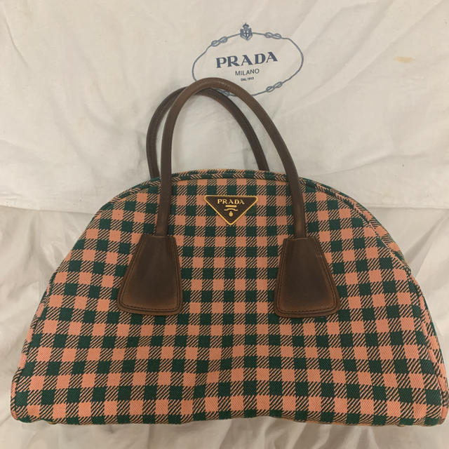 PRADA バッグ　ボーリングバッグ　チェック柄