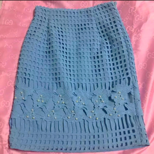 MIIA(ミーア)のミーア✨タイトスカート 水色 ライトブルー  レース レディースのスカート(ひざ丈スカート)の商品写真