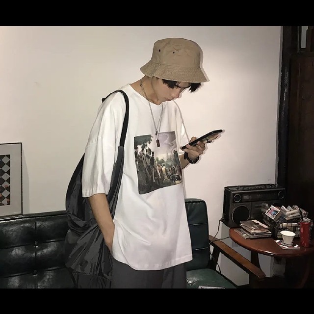 メンズ　ファッション　韓国　　ストリートTシャツ　ホワイト