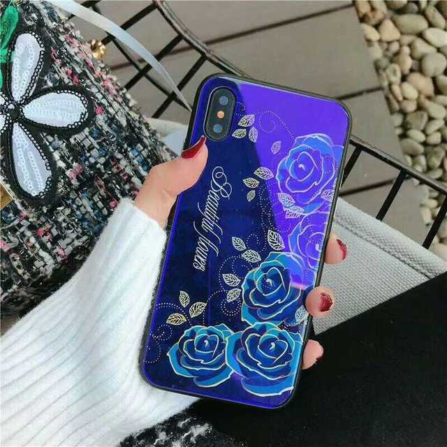 薔薇柄 ブルー iPhone8Plus / 7Plus ケース ガラス TPUの通販 by coco's shop｜ラクマ