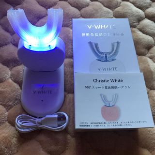 (Vホワイト) V-WHITE 360度スマート電波振動歯ブラシ 取替歯ブラシ付(歯ブラシ/デンタルフロス)