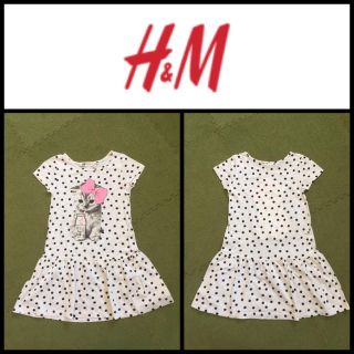 エイチアンドエム(H&M)の♡ H&M 水玉ワンピ ネコ 110cm ♡(ワンピース)