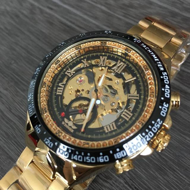 【新品・未使用】Winnerスケルトン機械式腕時計（ブラック・ゴールド）の通販 by オペラ座の怪人's shop｜ラクマ