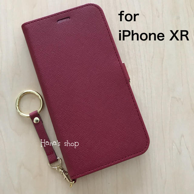 iPhoneXR  ストラップ付 耐衝撃 手帳型 ケース レッドの通販 by Hana's shop｜ラクマ