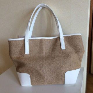 クーコ(COOCO)のCOOCO クーコ ショルダートートバッグ 麻/合皮 大容量　美品(トートバッグ)