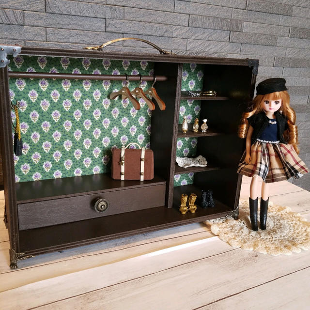 ブライス リカちゃん 木製クローゼット/ホワイト 横型オープンタイプ