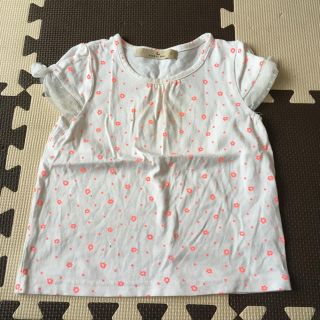 グローバルワーク(GLOBAL WORK)のグローバルワークS小花柄トップス白×オレンジ(Tシャツ/カットソー)