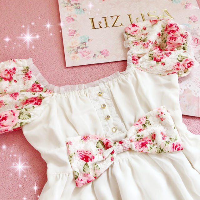 LIZLISA(リズリサ)の薔薇の花柄リボン半袖ワンピのピンク (LIZ LIZLISA(リズリサ)の薔薇の花柄リボン半袖ワンピのピンク (LIZ