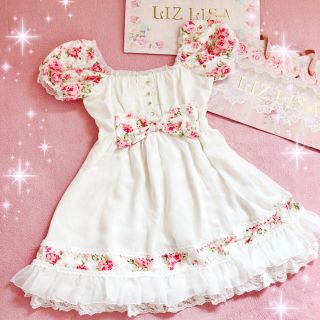 リズリサ(LIZ LISA)の☆リズリサLIZLISA☆花柄リボン付き☆シフォン姫ワンピース☆新宿限定ホワイト(ミニワンピース)