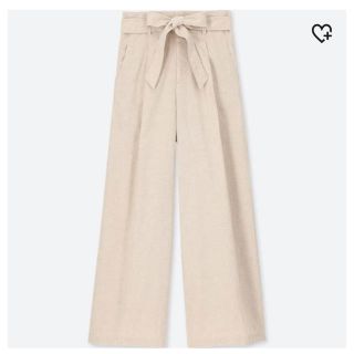 ユニクロ(UNIQLO)のUNIQLO ユニクロ リネン コットン ワイド パンツ ベージュ Sサイズ(カジュアルパンツ)