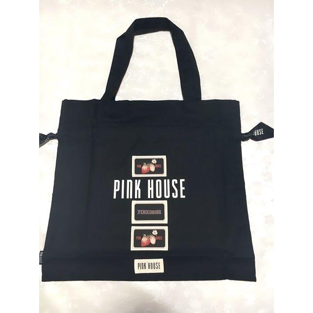 PINK HOUSE(ピンクハウス)のピンクハウス　ロゴ＆ワッペン付き巾着バッグ　ノベルティ　黒 レディースのバッグ(その他)の商品写真