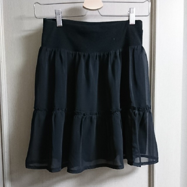 3can4on(サンカンシオン)の3can 4on シフォン ミニスカート 黒 ブラック M ～ Ｌ レディースのスカート(ミニスカート)の商品写真